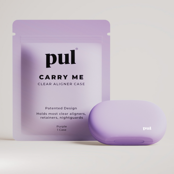 PUL's purple clear aligner case for safe storage of Invisalign trays or retainers.