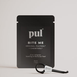 PUL's 2-in-1 seating and chew tool for effortless seating and removal of your Invisalign clear aligners.