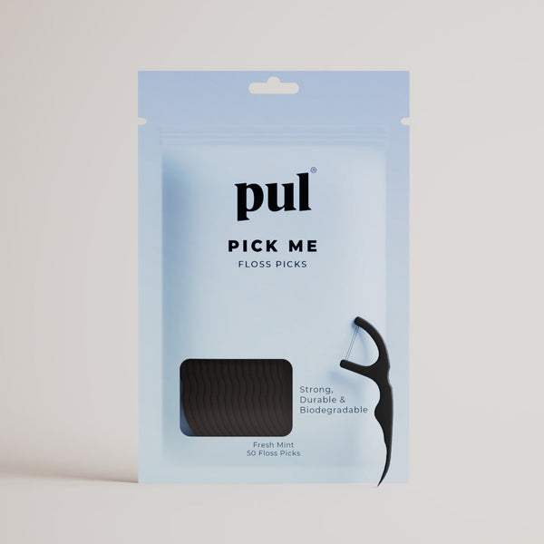 PUL's mint-flavored biodegradable dental floss picks for convenient oral care anywhere.